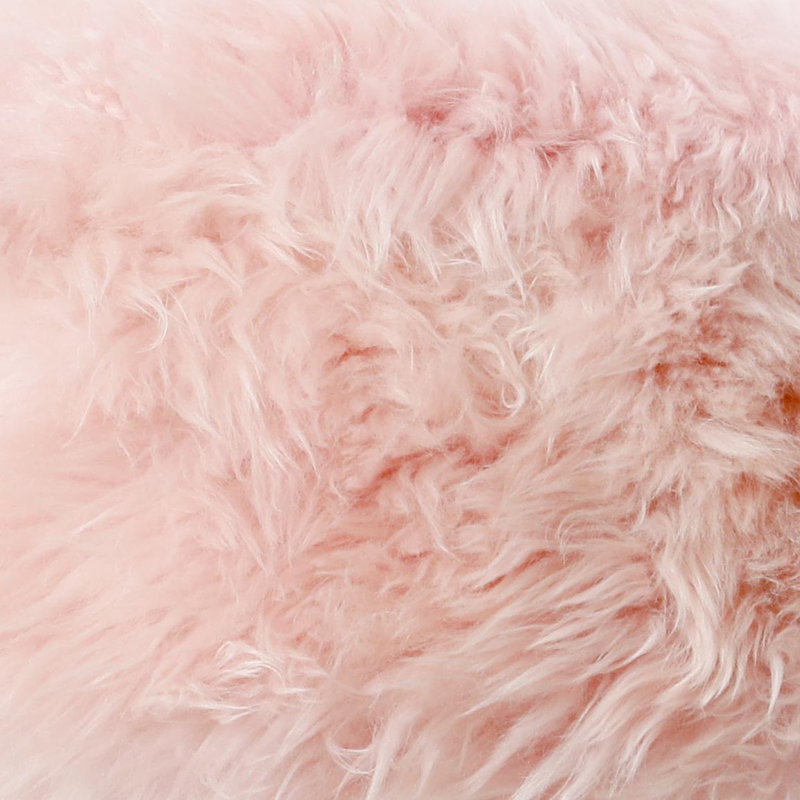 Blush Pink Sheepskin Wood Stool - Light Wood